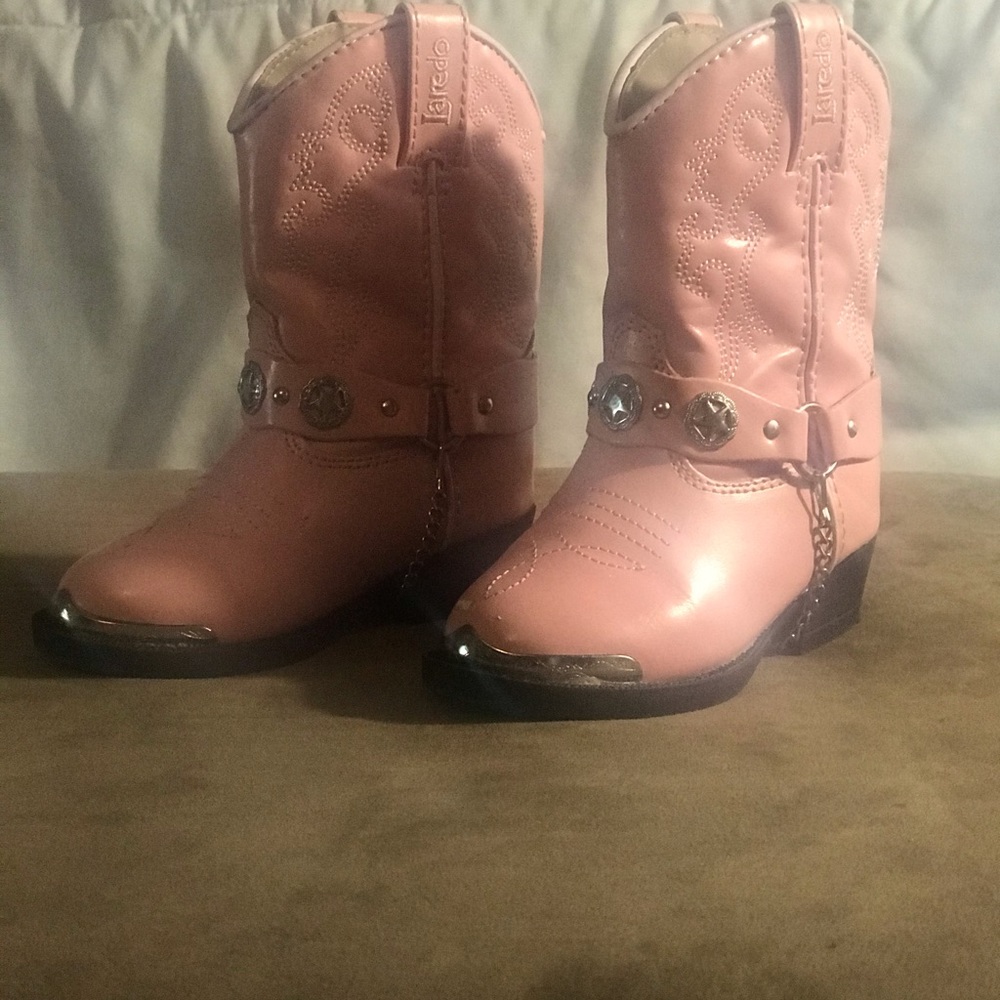 Laredo infant western boots with silver hardware.